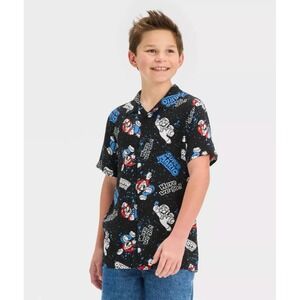 Super Mario Hawaiian Shirt Black Multi Button Down Boys Size Medium NWT